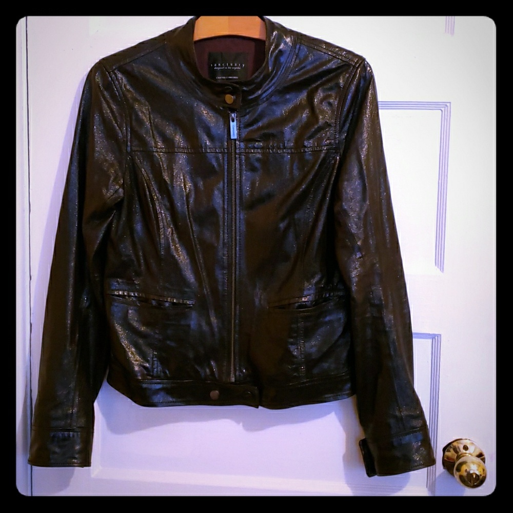 Sanctuary Sz S Shiny Black Leather Biker Jacket